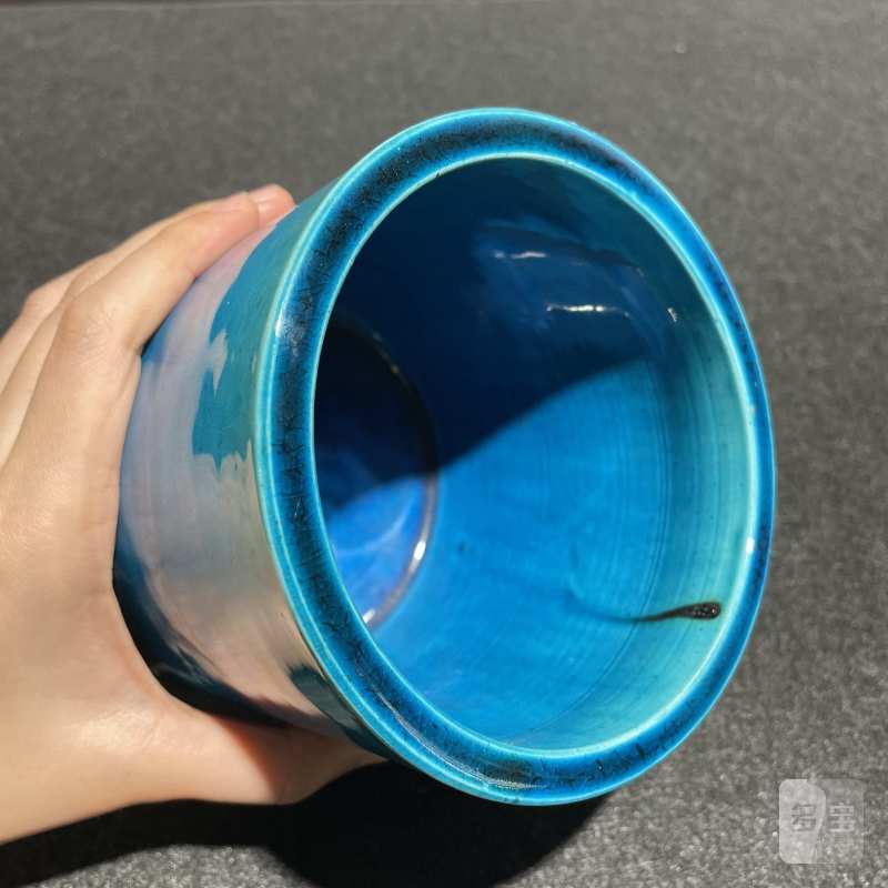 清康熙 孔雀蓝釉笔筒 - 图8